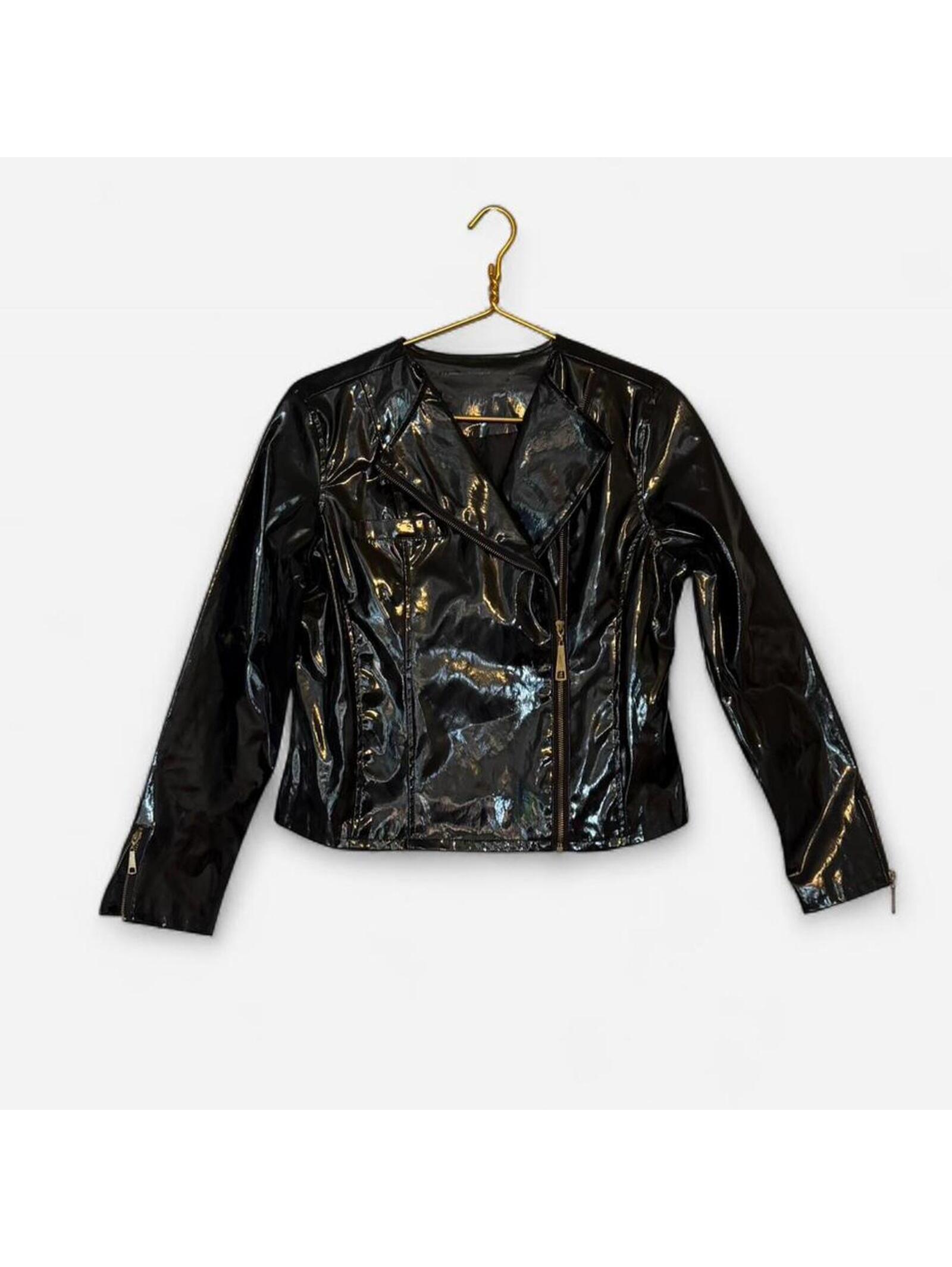 Black Vintage Patent Leather Jacket